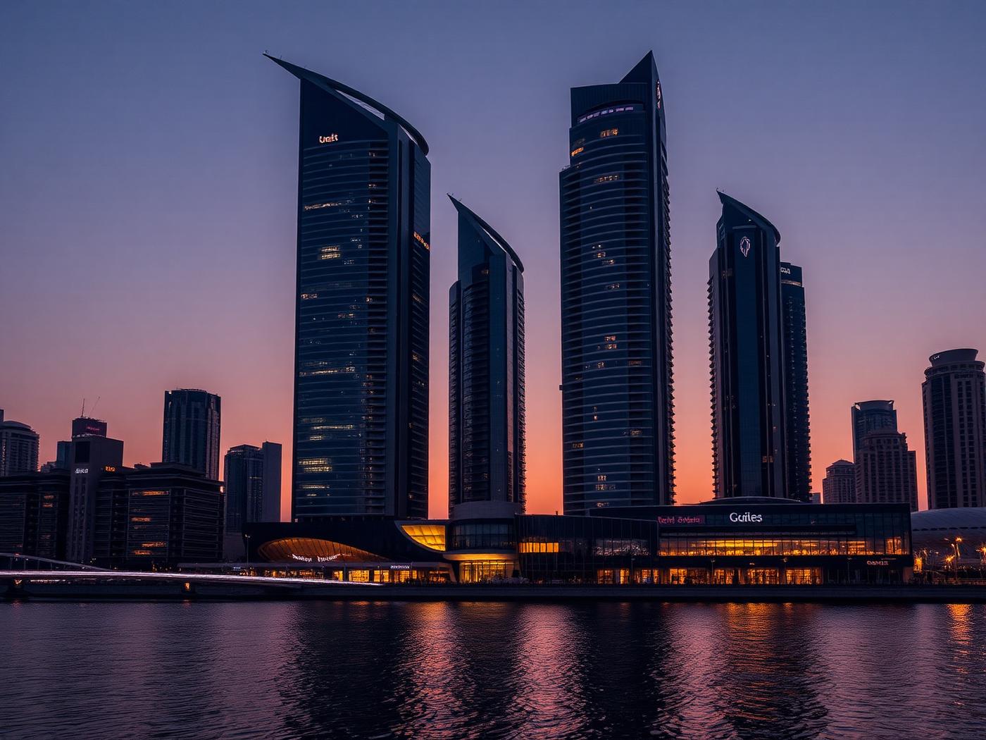 Dubai business district at dusk